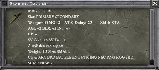 SEARING DAGGER item card